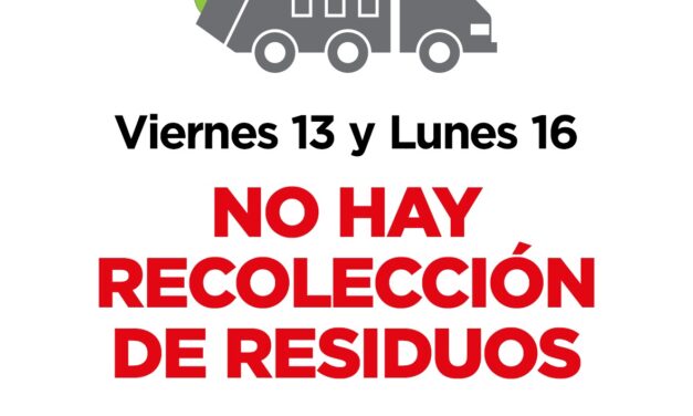 El viernes y el lunes no habrá recolección de residuos