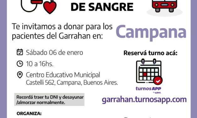 Se realizará una campaña de donación de sangre para el hospital Garrahan