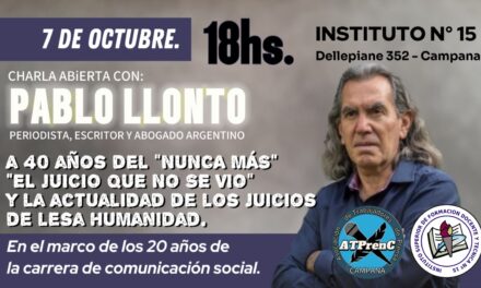 ATPRENC e Instituto N°15 invitan a charla con Pablo Llonto