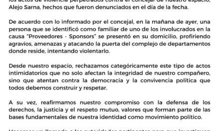 El  P.J emitió un comunicado por agresiones al concejal Sarna